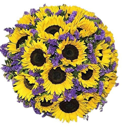 Sunflowers in Purple Bouquet - Flowers Box London