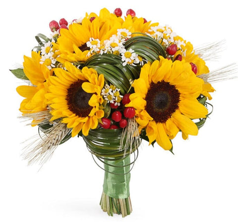 Sunflowers with Daisy Tanacetum Bridal Bouquet - Flowers Box London