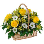 Sunny Basket of Roses and Chrysanthemum - Flowers Box London