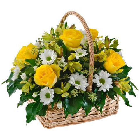 Sunny Basket of Roses and Chrysanthemum - Flowers Box London