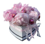 Sweet Box of Pink Peonies and Chocolate Truffles - Flowers Box London