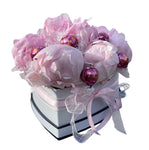 Sweet Box of Pink Peonies and Chocolate Truffles - Flowers Box London