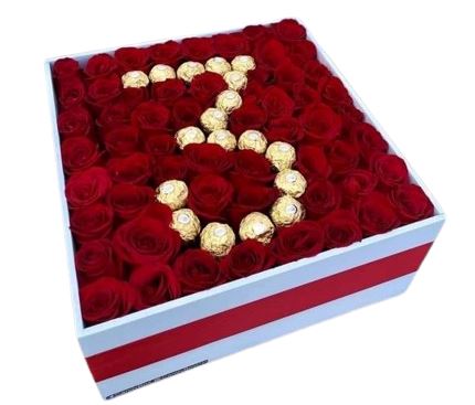 Sweet Numbers Box of Roses and Ferrero Rocher Chocolate