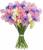 Sweet Pea and Freesias Bouqet with Blue Cornflowers