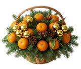 Tangerine with Gold Baubles Decor Basket Arrangement - Flowers Box London