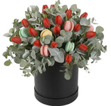 Tulips and Eucalyptus Spring Gift Box with Macarons - Flowers Box London