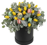 Tulips and Eucalyptus Spring Gift Box with Macarons - Flowers Box London
