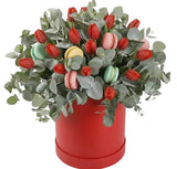Tulips and Eucalyptus Spring Gift Box with Macarons - Flowers Box London