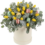 Tulips and Eucalyptus Spring Gift Box with Macarons - Flowers Box London