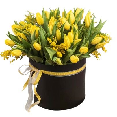 Tulips and Mimosa Charming Box - Flowers Box London
