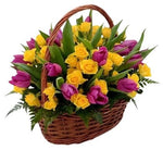 Tulips with Spray Roses Basket - Flowers Box London