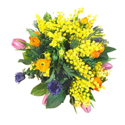 Vibrant Spring Flower with Mimosa Bouquet