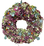 Vintage Burgundy and Green Hydrangea with Eucalyptus Wreath - Flowers Box London