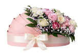 White and Pink Flowers with Pink Decoration Cradle Box - Flowers Box London