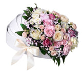 White and Pink Flowers with Pink Decoration Cradle Box - Flowers Box London