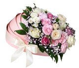 White and Pink Flowers with Pink Decoration Cradle Box - Flowers Box London
