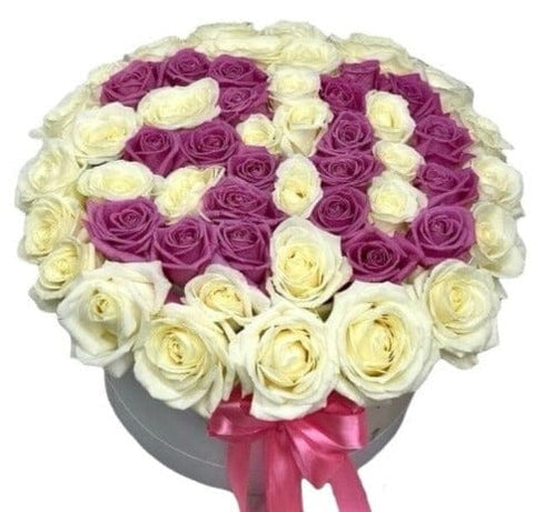 White and Purple Roses Personalized Number Flower Box