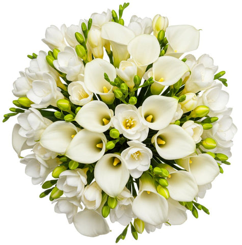 White Calla Lily and Freesia Bouquet - Flowers Box London