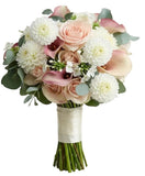White Dahlia with Pink Calla Lily Bouquet - Flowers Box London