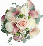 White Dahlia with Pink Calla Lily Bouquet - Flowers Box London