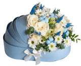White Flowers with Blue Decoration Cradle Box - Flowers Box London