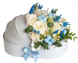 White Flowers with Blue Decoration Cradle Box - Flowers Box London
