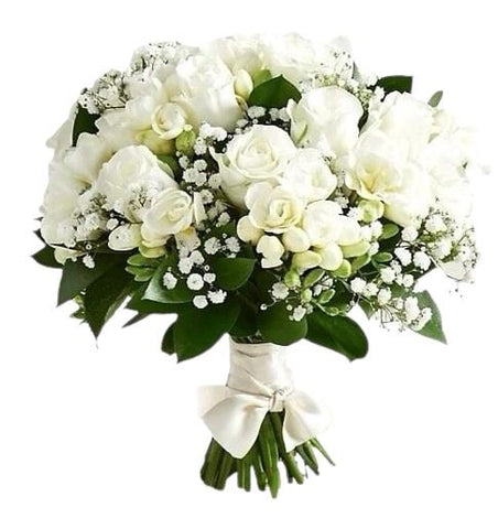 White Freesia and Rose Bridal Bouquet - Flowers Box London