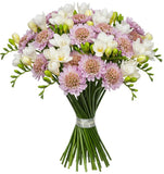 White Freesias and Scobiosa Bouquet - Flowers Box London