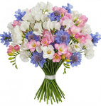 White Freesias and Sweet Pea with Scobiosa Bouquet - Flowers Box London