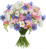 White Freesias and Sweet Pea with Scobiosa Bouquet - Flowers Box London