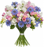 White Freesias and Sweet Pea with Scobiosa Bouquet - Flowers Box London