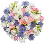 White Freesias and Sweet Pea with Scobiosa Bouquet - Flowers Box London