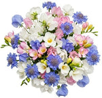 White Freesias and Sweet Pea with Scobiosa Bouquet - Flowers Box London
