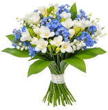 White Freesias with Blue Forget Me Not and Lily of Valley Bouquet