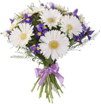 White Gerberas and Iris Bouquet with Green Bell - Flowers Box London