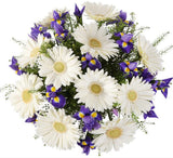 White Gerberas and Iris Bouquet with Green Bell - Flowers Box London