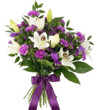 White Lily & Purple Sheaf - Flowers Box London