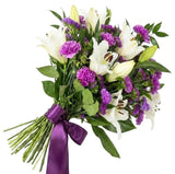 White Lily & Purple Sheaf - Flowers Box London
