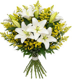 White Lily & Solidago Splendid Bouquet - Flowers Box London