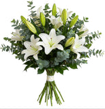 White Lily with Eucalyptus Bouquet - Flowers Box London