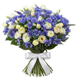 White Lisianthus and Cornflowers Bouquet - Flowers Box London