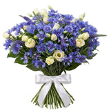 White Lisianthus and Cornflowers Bouquet - Flowers Box London