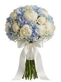 White Peonies in Blue Bouquet - Flowers Box London