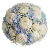 White Peonies in Blue Bouquet - Flowers Box London