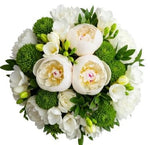 White Peony and Freesias with Green Accent Bouquet - Flowers Box London