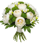 White Peony and Freesias with Green Accent Bouquet - Flowers Box London