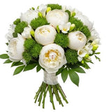 White Peony and Freesias with Green Accent Bouquet - Flowers Box London