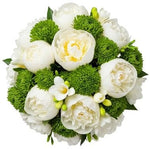 White Peony and Freesias with Green Accent Bouquet - Flowers Box London