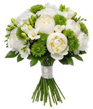 White Peony and Freesias with Green Accent Bouquet - Flowers Box London