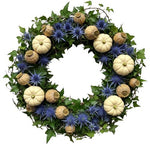 White Pumpkin and Blue Eryngium Wreath